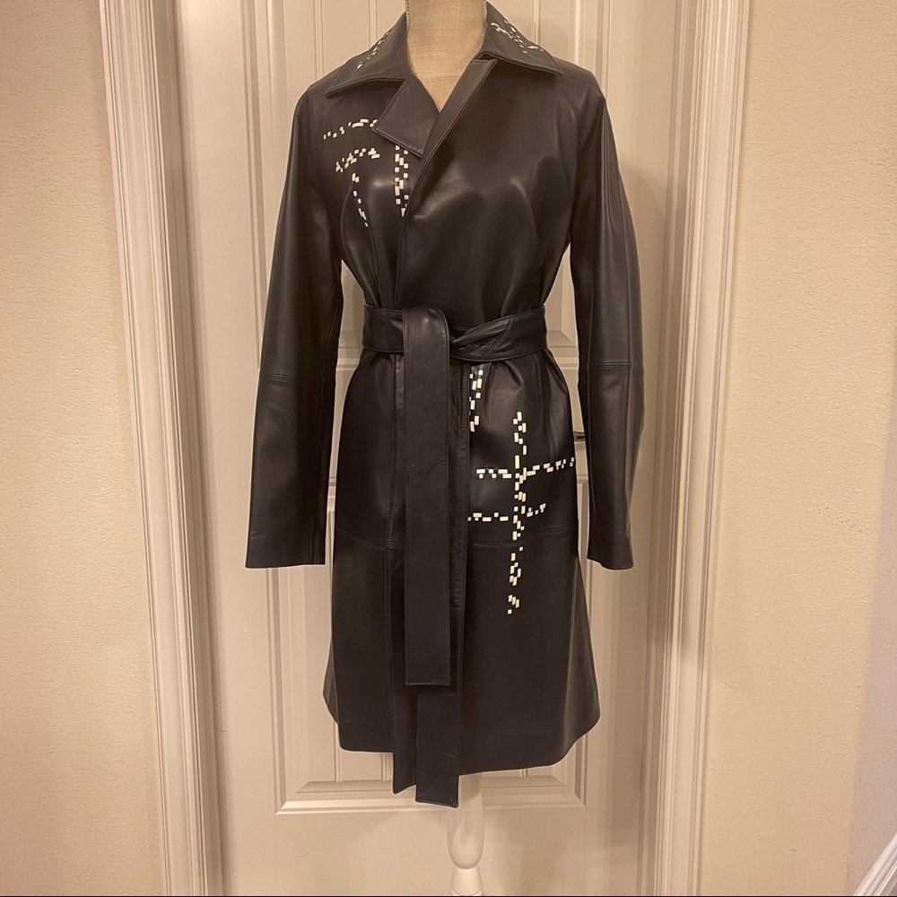 AUTHENTIC | St. John Lattice Leather Trench Coat